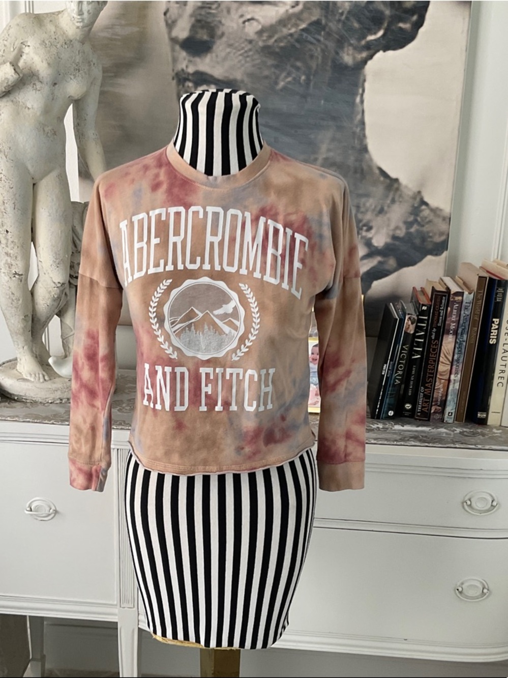 Abercrombie & Fitch Pink and Tan Tie-Dye Crewneck t-shirt